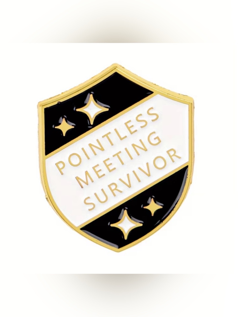 Pointless Meeting Survivor Enamel Pin - Black & White with Gold Trim NEW